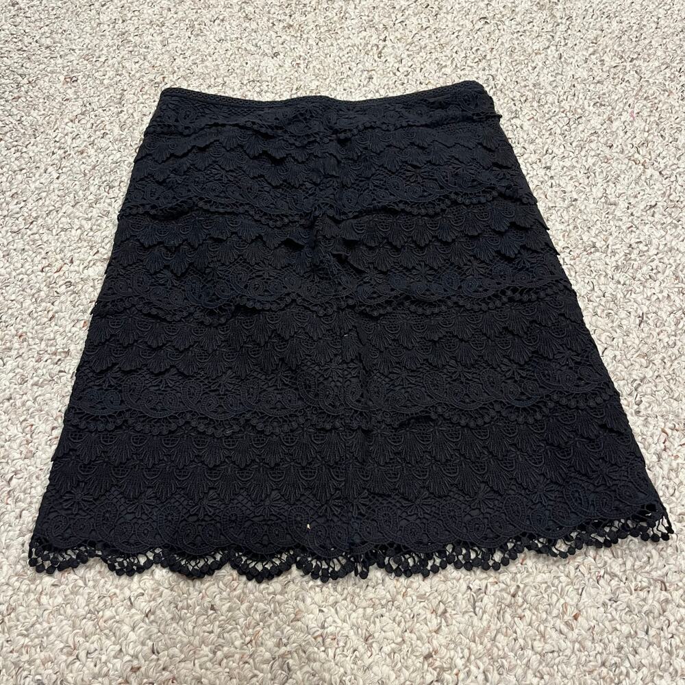 J McLaughlin Eyelet Lace Black Skirt Sz 6 Preppy Casual Office